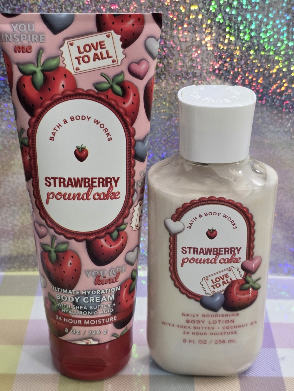 Bath & Body Works Strawberry Pound Cake Body Cream & Lotion Set NEW